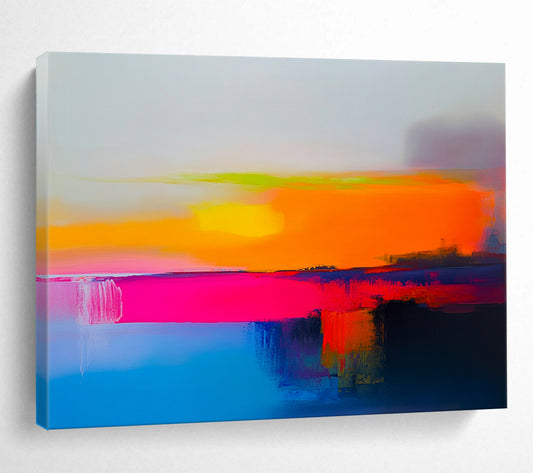 “Bold Color - Field Sunset” - Orange, Pink, Purple, Blue, Abstracted Sunset Scene - Acrylic Painting HB1662