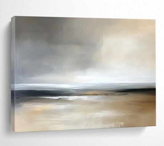 “Muted Coastal Calm” - Grays, beiges, whites; Abstract minimalist beach scene; Soft Acrylic Painting On Canvas HB1181