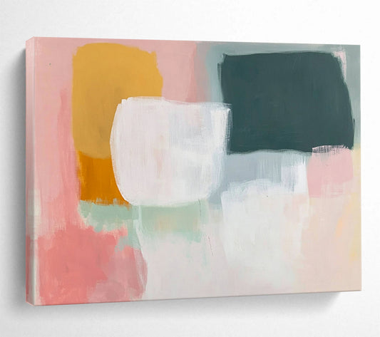 “Pastel Color Blocks” - Pink, yellow, green, white, Soft Abstract Painting HB0619