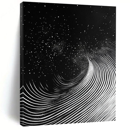 Black & White Swirling Lines & Dots - “Celestial Ink Vortex” Painting On Canvas HB227