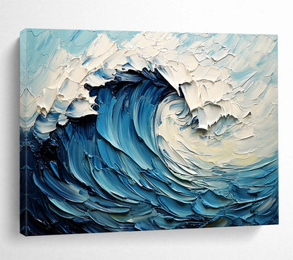 “Thick - Textured Blue Wave” - Blue, White, Swirling Wave, Ocean - Impasto Oil Painting HB1679