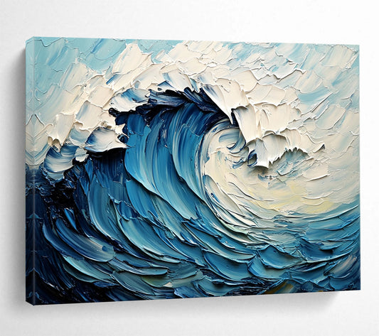 “Thick - Textured Blue Wave” - Blue, White, Swirling Wave, Ocean - Impasto Oil Painting HB1679