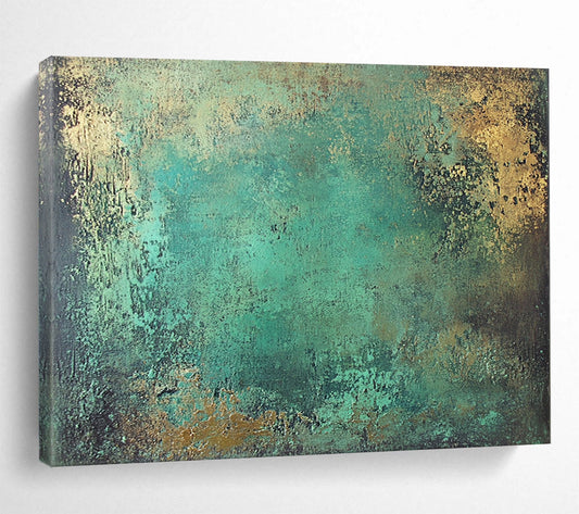 “Teal - Gold Textured Canvas” - Vibrant teal with gold accents, Textural Abstract Painting On Canvas HB0550