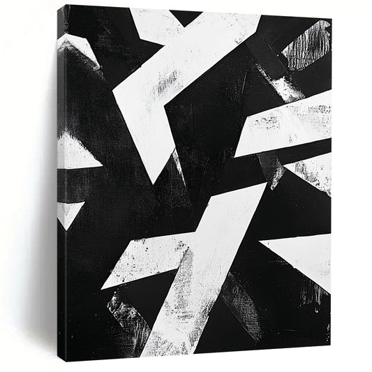 Black and White Geometric Abstraction "Dynamic Contrast" Painting On Canvas HB393