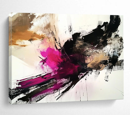 “Bold Pink Black Abstract” - Pink, Black, Beige with Dramatic Strokes - Painting On Canvas HB1372