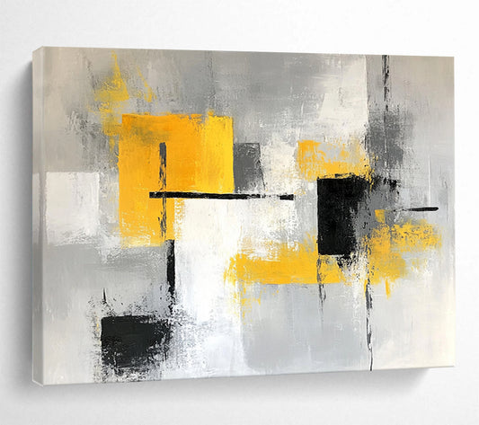 “Gray and Yellow Geometric Abstract” - Gray, Yellow, Geometric Shapes Painting On Canvas HB0887