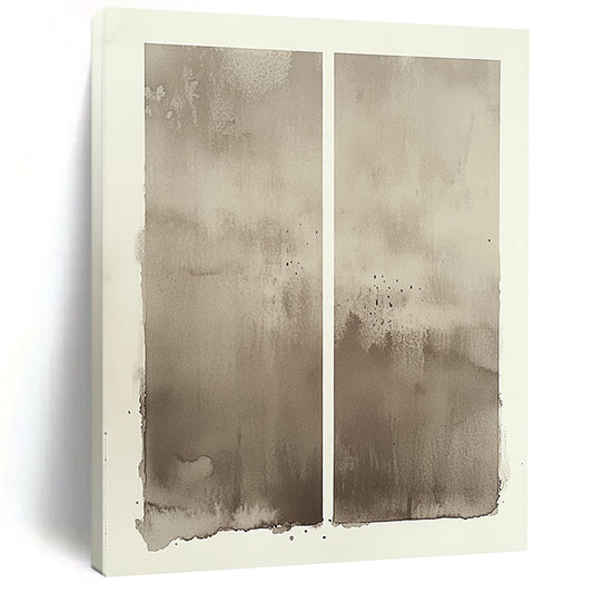 Contemporary hand-painted abstract artwork featuring a muted horizon line in soft tones with textured paper and a vintage feel on watercolor canvas. DLZ1378