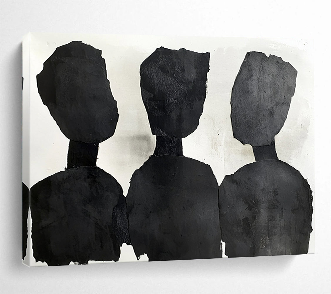 “Silhouette Trio” - Blacks, Whites, Minimalist Silhouette Figures - Collage Art HB1759