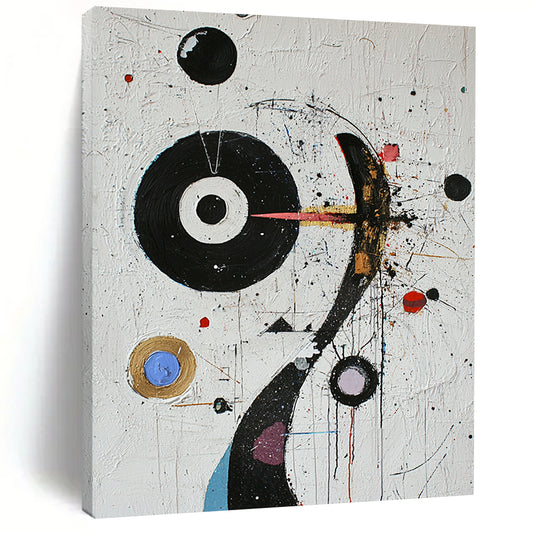 White, Black, Colorful Circles "Cosmic Carnival" Abstract Modernist Painting On Canvas HB087