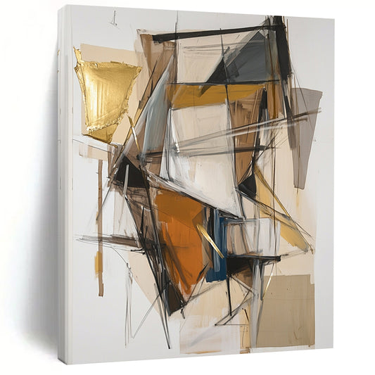 Earth - Toned Geometric Shapes with Gold Accents - “Urban Mosaic Fusion” Painting On Canvas HB201