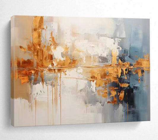 Gold & Blue Abstract Textured Art - Luxe Modern Living Room Focal Point DLZ183