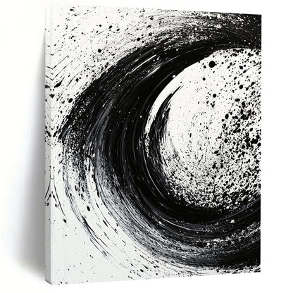 Black and White Swirling Splatter "Cosmic Tempest" Painting On Canvas HB281