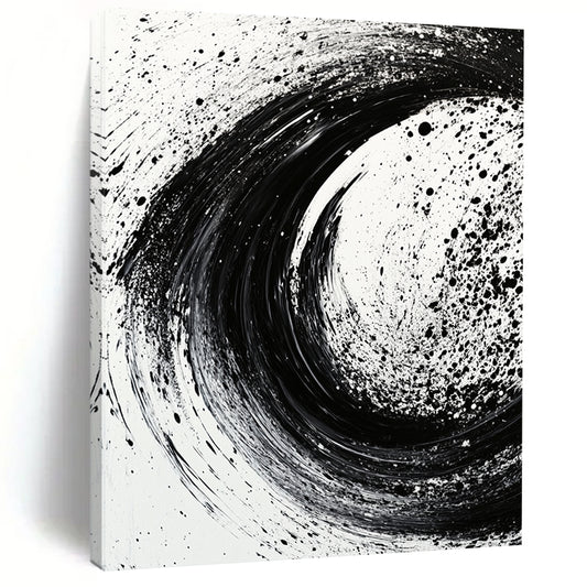 Black and White Swirling Splatter "Cosmic Tempest" Painting On Canvas HB281