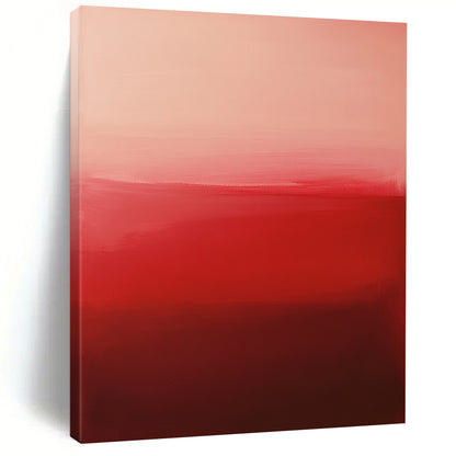 Contemporary hand-painted abstract artwork featuring vibrant red and pink gradients with evocative brushstrokes and minimalist design in negative space. DLZ1388