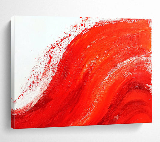 “Bold Red Wave” - Vibrant Red, White, Dynamic Brushstrokes - Abstract Acrylic Painting HB1730