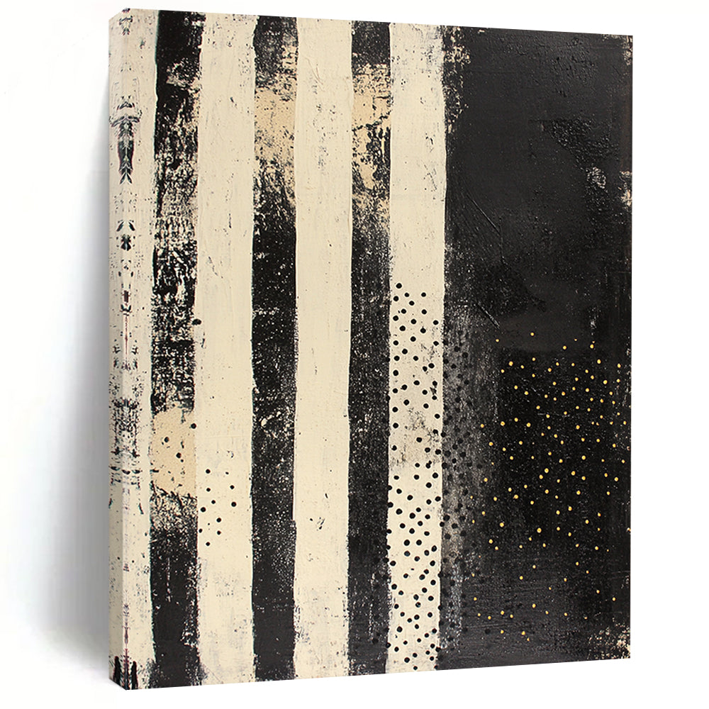 Black, White & Gold Striped Dots - “Vintage Star Map” Painting On Canvas HB196