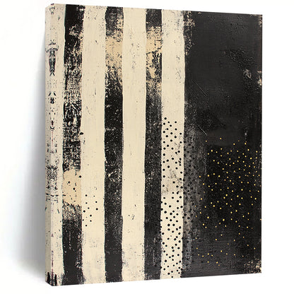Black, White & Gold Striped Dots - “Vintage Star Map” Painting On Canvas HB196