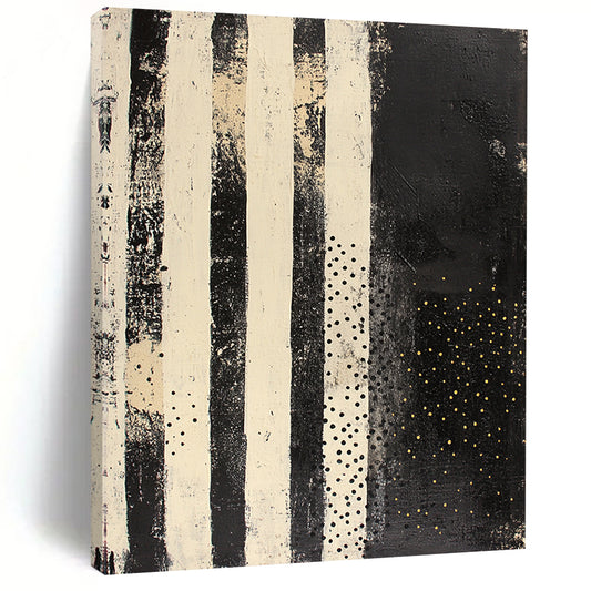 Black, White & Gold Striped Dots - “Vintage Star Map” Painting On Canvas HB196
