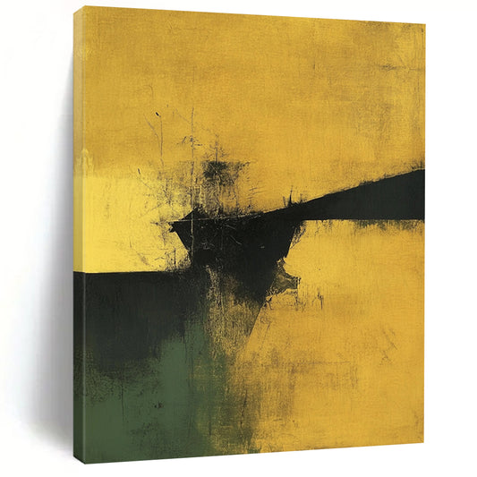 Contemporary abstract art showcasing earthy yellows and greens with touches of black and gold in a minimalist design. DLZ0915