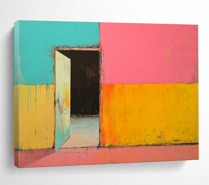 “Colorful Doorway” - A doorway in a brightly colored wall, Abstract Architectural Painting On Canvas HB0553