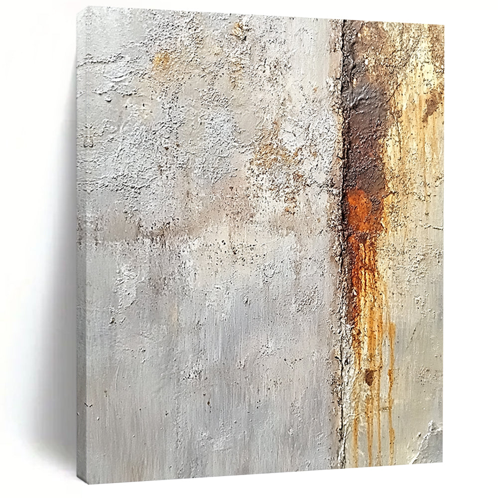 Contemporary large hand-painted abstract artwork showcasing detailed textures of concrete and rust in neutral colors inspired by Sargent and Sturgis. DLZ1506