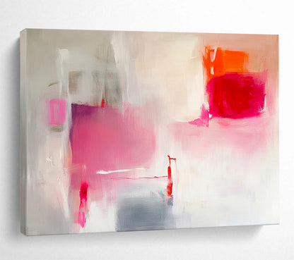 “Blush and Pop” - Pink, Red, Gray, Soft and Bold Strokes - Abstract Expressionist Acrylic Painting HB1537