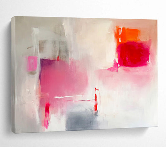 “Blush and Pop” - Pink, Red, Gray, Soft and Bold Strokes - Abstract Expressionist Acrylic Painting HB1537