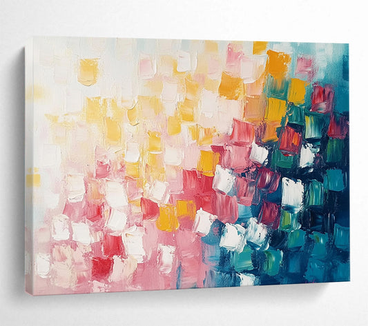 “Dynamic Square Composition” - Pink, Red, Yellow, Blue, White - Energetic Square Abstract - Acrylic Painting HB1321