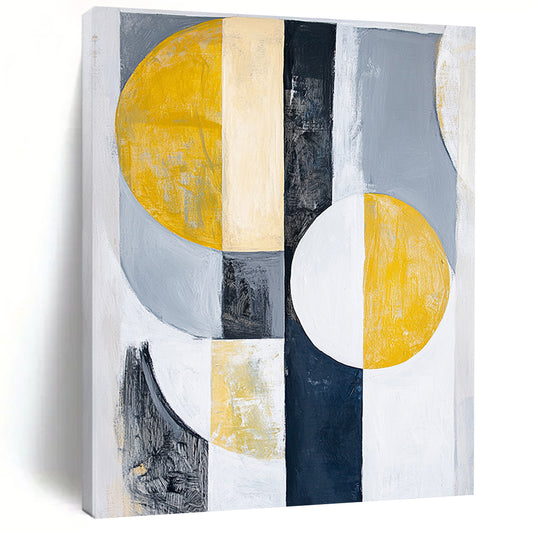 Gray, Black, Gold and Silver Geometric Abstraction "Mystic Geometry" Painting On Canvas HB388