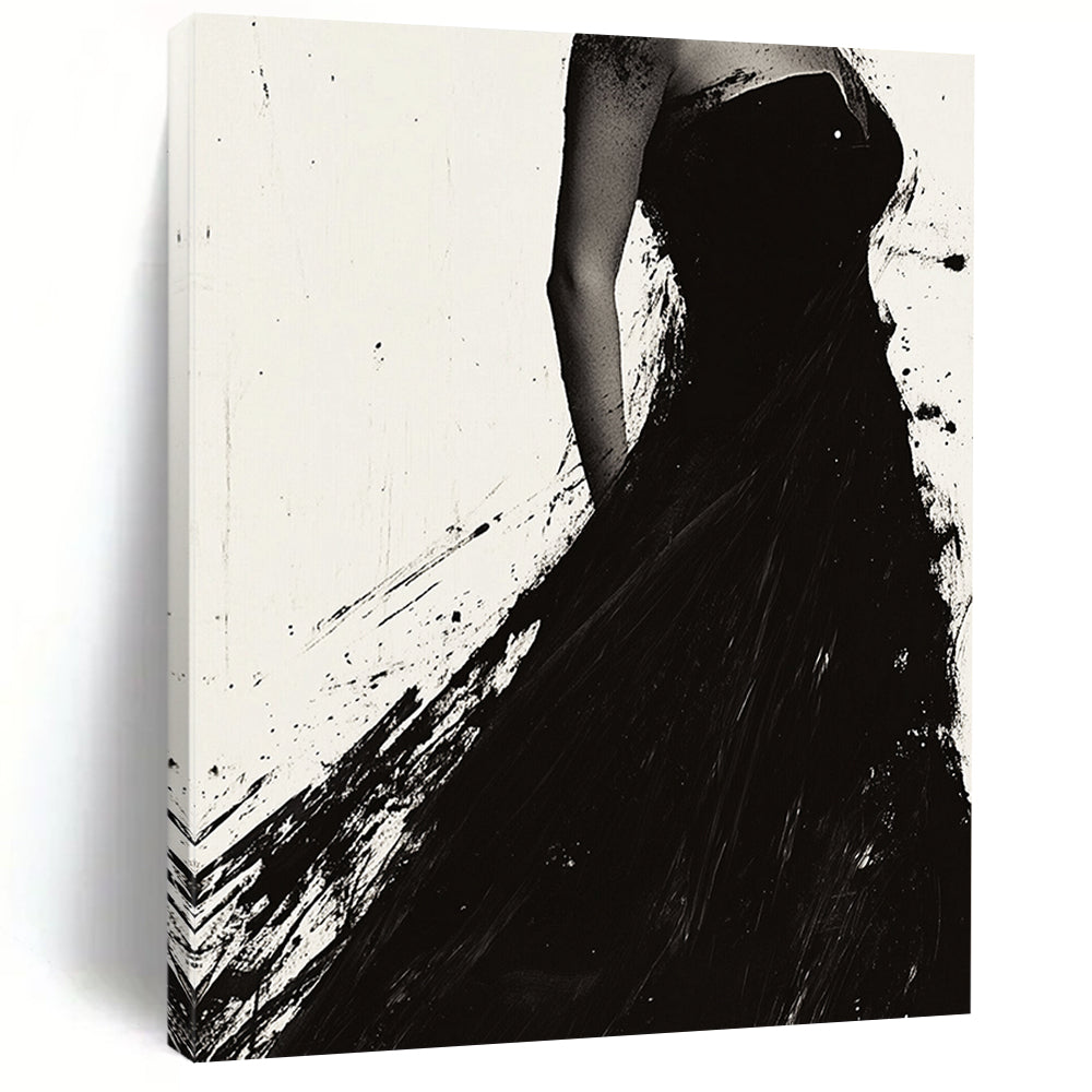 Black Dress Silhouette "Elegant Splash" Painting On Canvas HB303