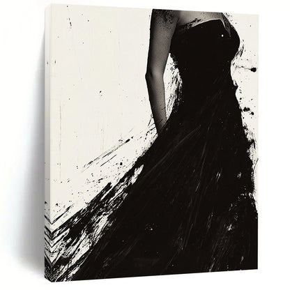 Black Dress Silhouette "Elegant Splash" Painting On Canvas HB303