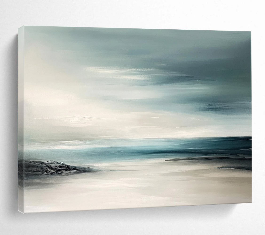“Abstract Coastal Horizons” - Teal, White, Abstract Coastal Painting On Canvas HB0701