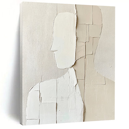 Contemporary abstract artwork features minimalism with deconstructed tailoring in simple shapes on a textured beige background creating a monochromatic aesthetic. DLZ1729