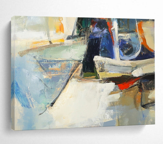 Abstract Boats in Soft Hues - Impressionist - Inspired Painting On Canvas HB0497