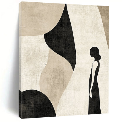 Contemporary abstract artwork featuring muted beige and black tones with simple line art, perfect for modern decor aesthetics. DLZ0798