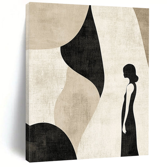 Contemporary abstract artwork featuring muted beige and black tones with simple line art, perfect for modern decor aesthetics. DLZ0798