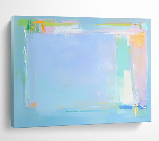 “Soft Color Block Abstraction” - Light blue, pastel green/orange, minimalist blocks, Abstract Painting On Canvas HB0587