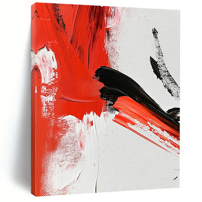 Contemporary abstract painting featuring vibrant red and white strokes on canvas with intricate details reminiscent of traditional ink techniques. DLZ0787