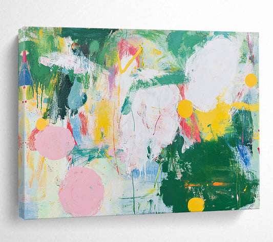 “Colorful Abstract Expressionist” - Green, yellow, pink, blue, white; Vibrant abstract expressionist; Acrylic Painting On Canvas HB1251