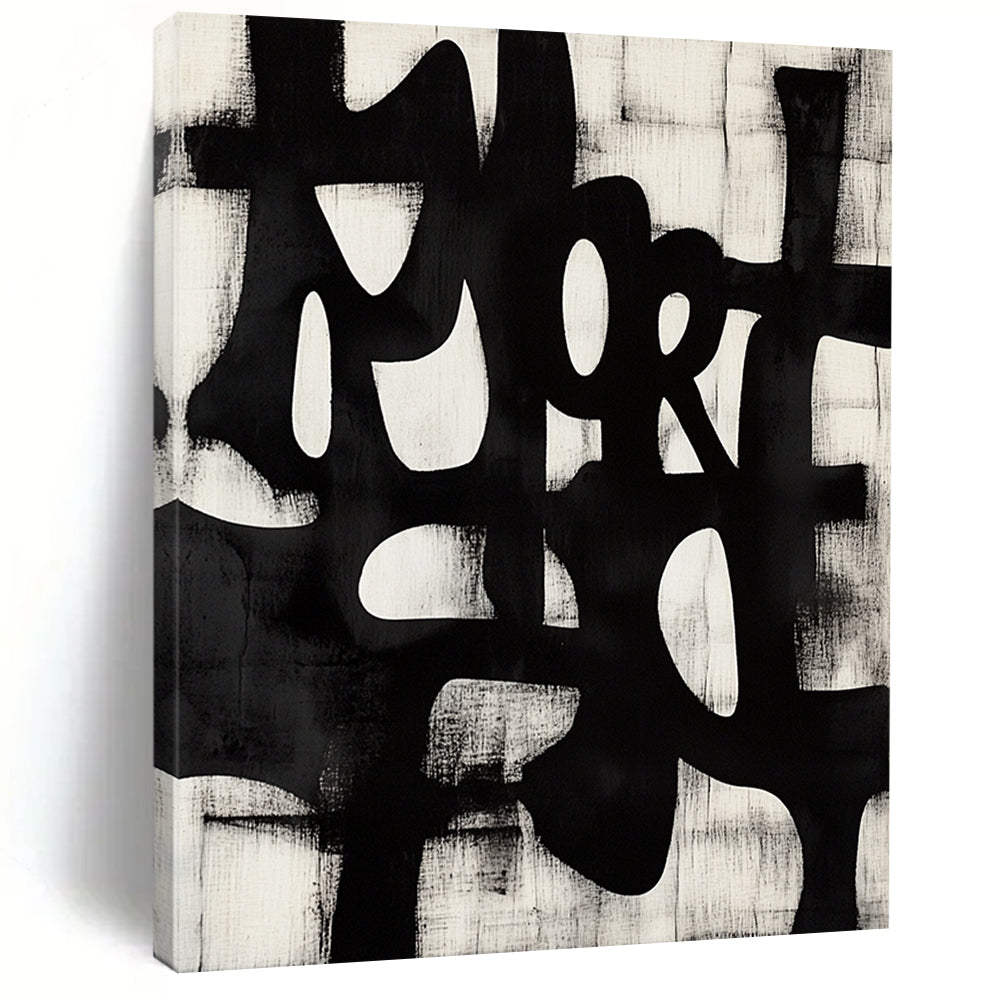 Large contemporary abstract art features bold brush strokes of "MORE" in dynamic Chinese calligraphy style set against a unique geometric background. DLZ1145