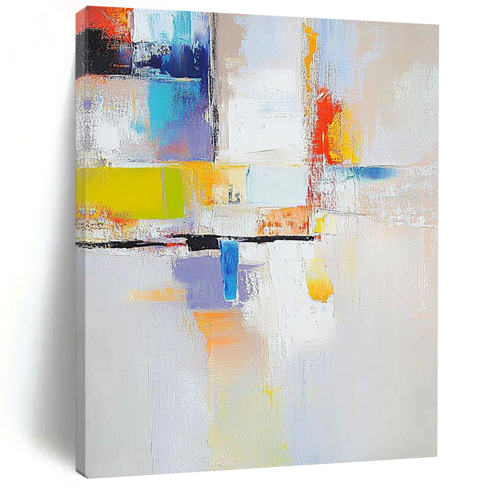 Contemporary hand-painted abstract artwork featuring vibrant colors and dynamic shapes perfect for elevating modern spaces. DLZ1780