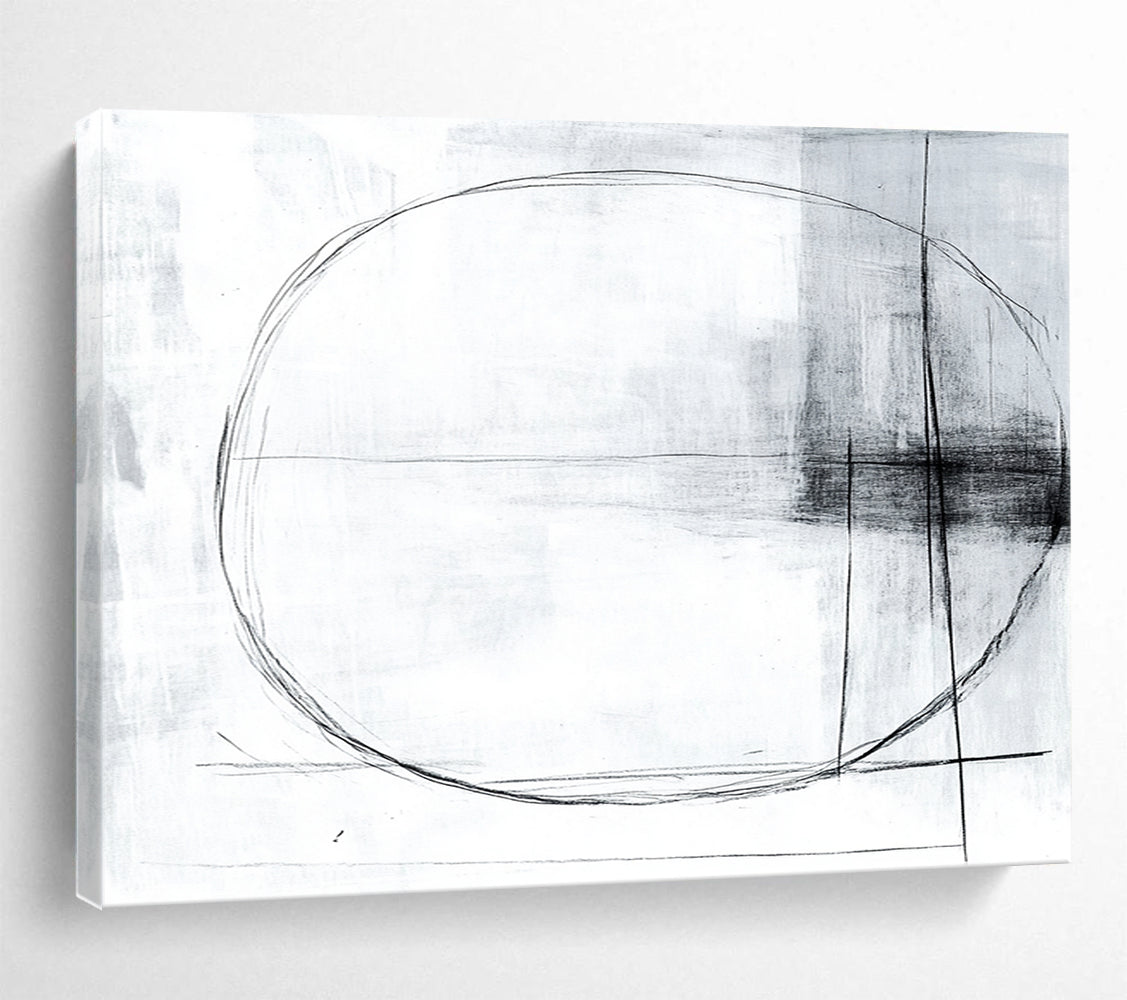 “Minimalist Lines” - Black, White with Simple Geometric Lines - Abstract Charcoal Drawing HB1344