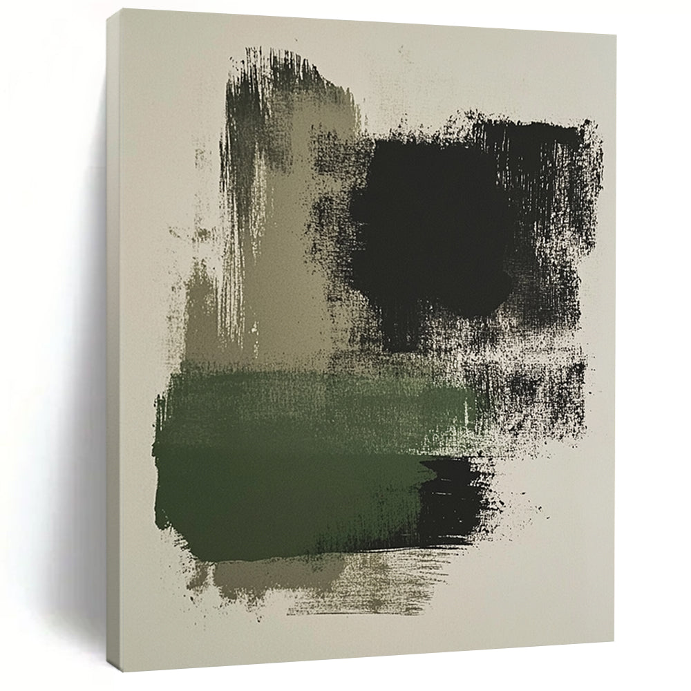 Contemporary brush stroke artwork featuring moss green and black on a beige background, perfect for modern decor enthusiasts. DLZ1454