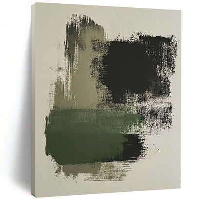 Contemporary brush stroke artwork featuring moss green and black on a beige background, perfect for modern decor enthusiasts. DLZ1454