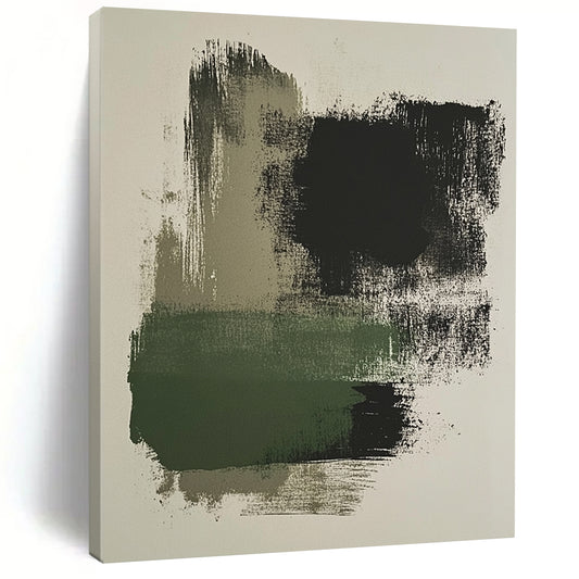 Contemporary brush stroke artwork featuring moss green and black on a beige background, perfect for modern decor enthusiasts. DLZ1454