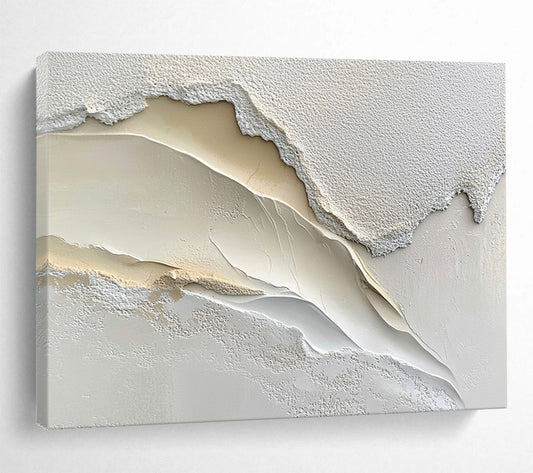 “3D White - Beige Textured Landscape” - Abstract Sculptural Painting HB0528