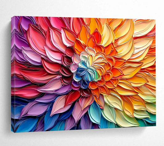 “Textured Rainbow Flower” - Multicolor, Textured Flower Painting On Canvas HB0745