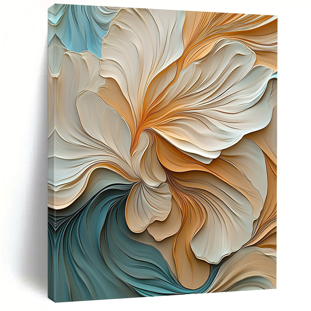 Contemporary abstract artwork featuring elegant warm colors with detailed leaves soft edges and flowing lines in ultra-high definition. DLZ0385