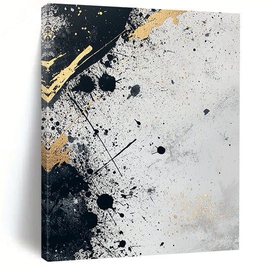 Gray, Black, Gold, Splattered Patterns "Industrial Luxe" Abstract Painting On Canvas HB037