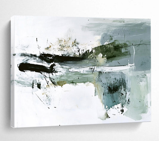 “Abstract Black and White” - Black, White, Gray, Dynamic Brushstrokes Painting On Canvas HB0944